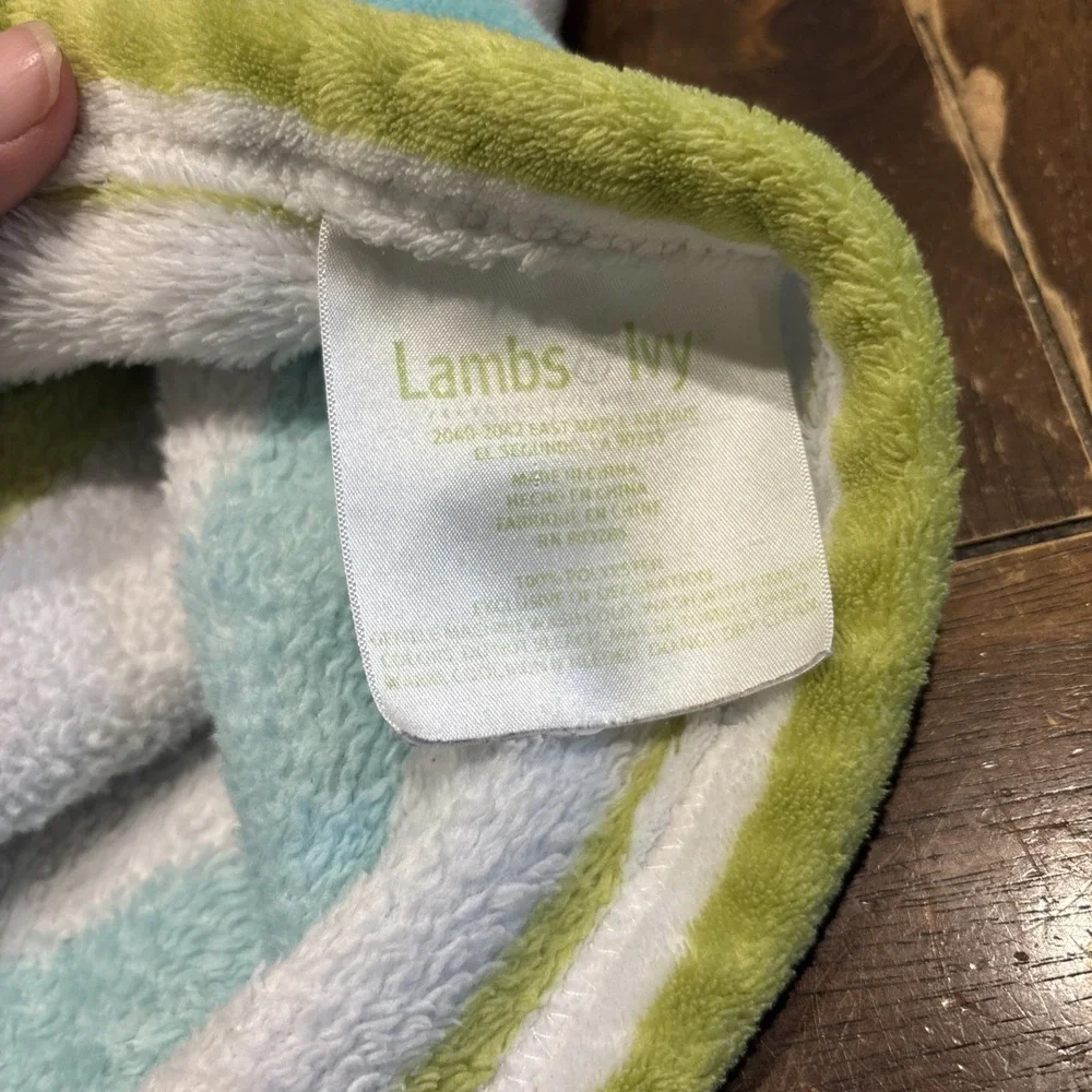 Lambs & Ivy Blue Green Gray Stripe Baby Blanket Gray Elephant 3D Ear 30